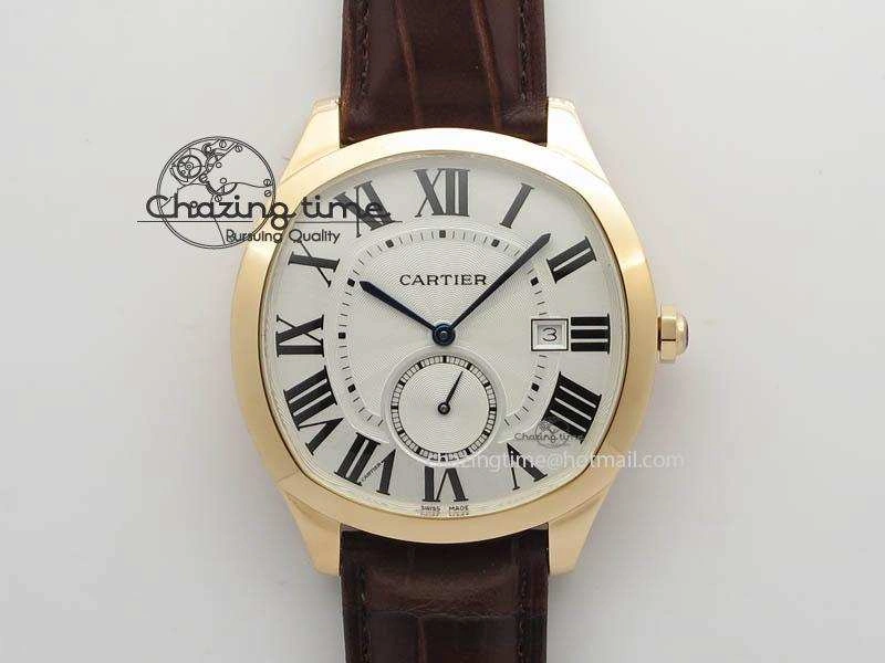 Drive de Cartier RG Best Edition White Textured Dial On Brown Leather Strap A23J(1904-PS MC)