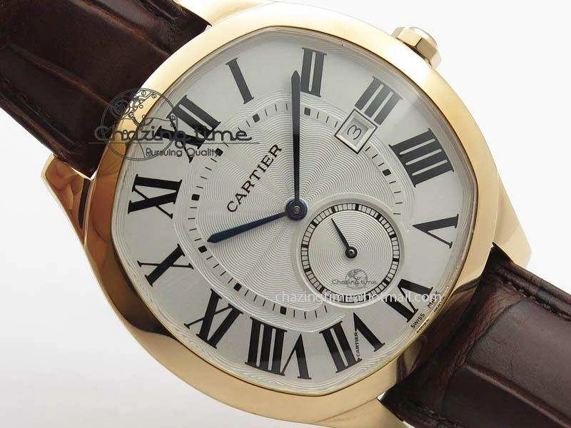 Drive de Cartier RG Best Edition White Textured Dial On Brown Leather Strap A23J(1904-PS MC)