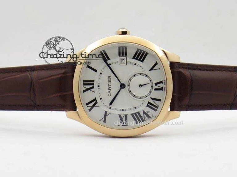 Drive de Cartier RG Best Edition White Textured Dial On Brown Leather Strap A23J(1904-PS MC)