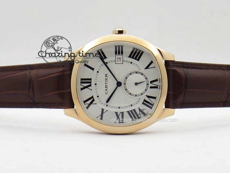 Drive de Cartier RG Best Edition White Textured Dial On Brown Leather Strap A23J(1904-PS MC)