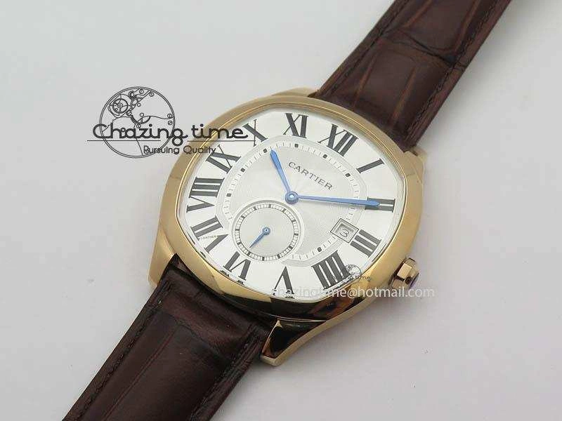 Drive de Cartier RG Best Edition White Textured Dial On Brown Leather Strap A23J(1904-PS MC)