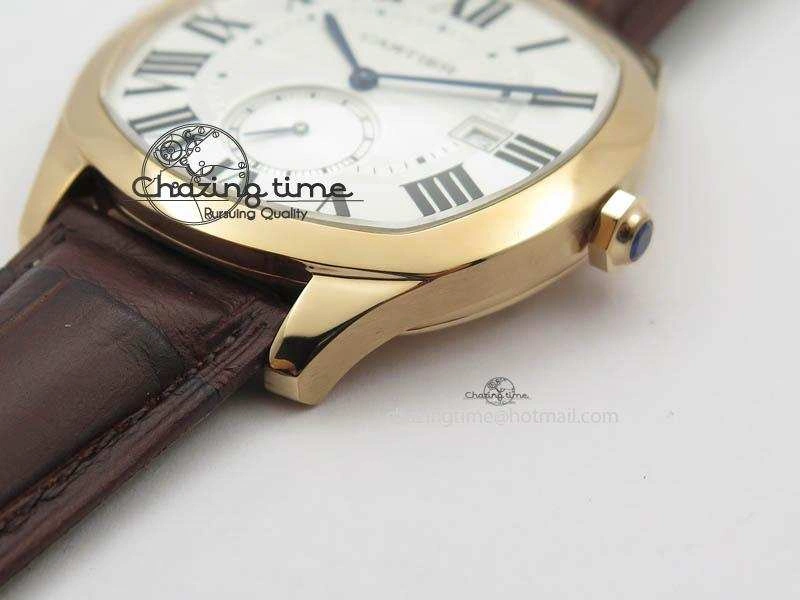 Drive de Cartier RG Best Edition White Textured Dial On Brown Leather Strap A23J(1904-PS MC)