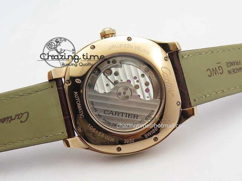 Drive de Cartier RG Best Edition White Textured Dial On Brown Leather Strap A23J(1904-PS MC)