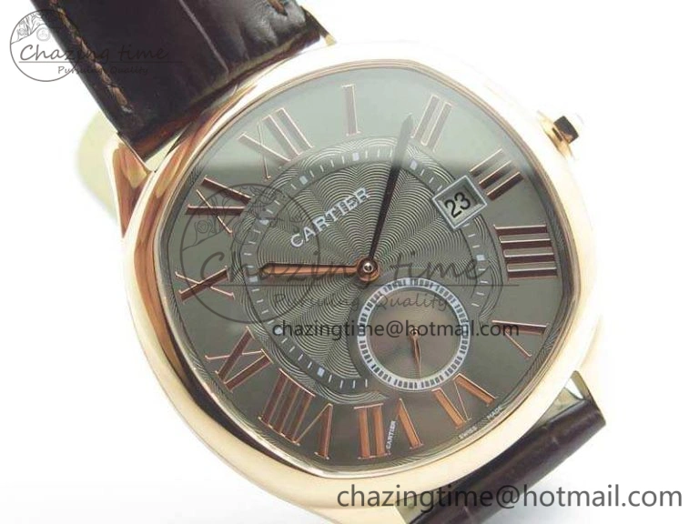 Drive de Cartier RG TF 1:1 Best Edition Gray Textured Dial On Brown Leather Strap A23J