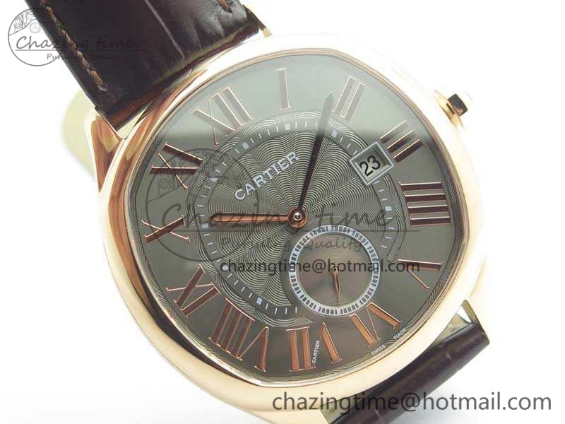 Drive de Cartier RG TF 1:1 Best Edition Gray Textured Dial On Brown Leather Strap A23J