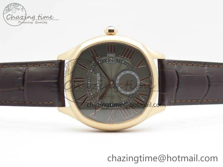 Drive de Cartier RG TF 1:1 Best Edition Gray Textured Dial On Brown Leather Strap A23J