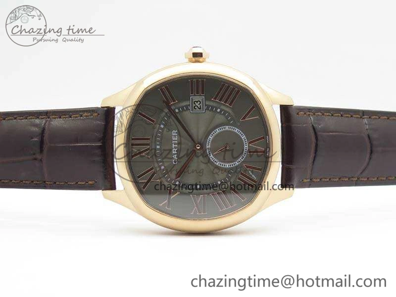 Drive de Cartier RG TF 1:1 Best Edition Gray Textured Dial On Brown Leather Strap A23J