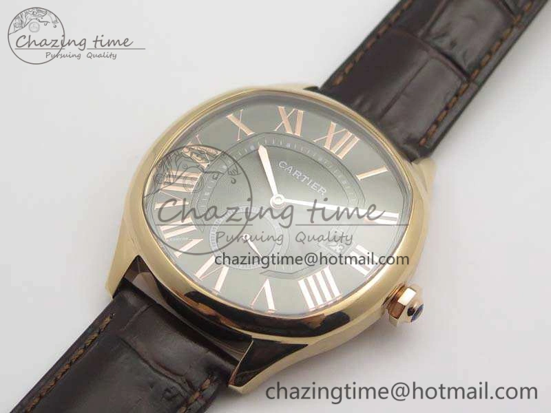 Drive de Cartier RG TF 1:1 Best Edition Gray Textured Dial On Brown Leather Strap A23J