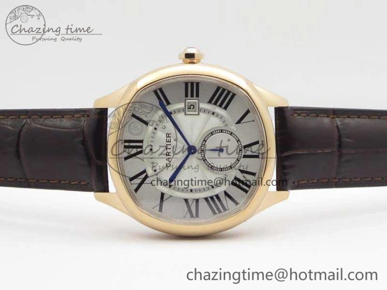 Drive de Cartier RG TF 1:1 Best Edition White Textured Dial On Brown Leather Strap A23J