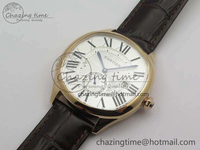 Drive de Cartier RG TF 1:1 Best Edition White Textured Dial On Brown Leather Strap A23J