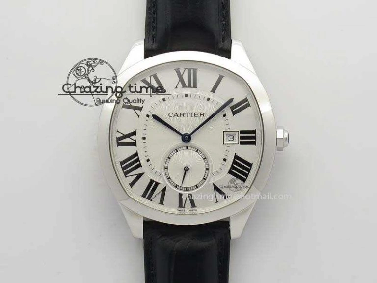Drive de Cartier SS Best Edition White Textured Dial On Black Leather Strap A23J(1904-PS MC)