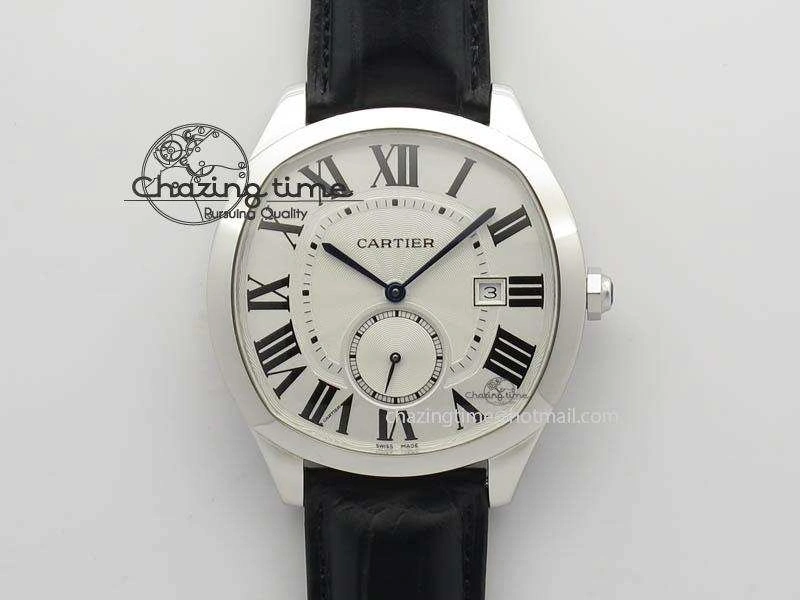 Drive de Cartier SS Best Edition White Textured Dial On Black Leather Strap A23J(1904-PS MC)