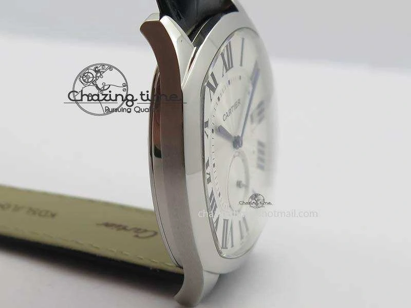 Drive de Cartier SS Best Edition White Textured Dial On Black Leather Strap A23J(1904-PS MC)