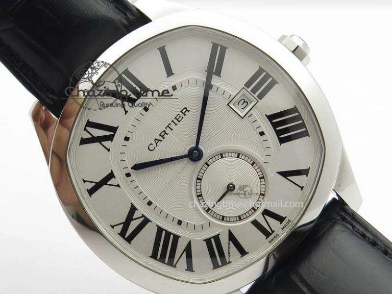 Drive de Cartier SS Best Edition White Textured Dial On Black Leather Strap A23J(1904-PS MC)