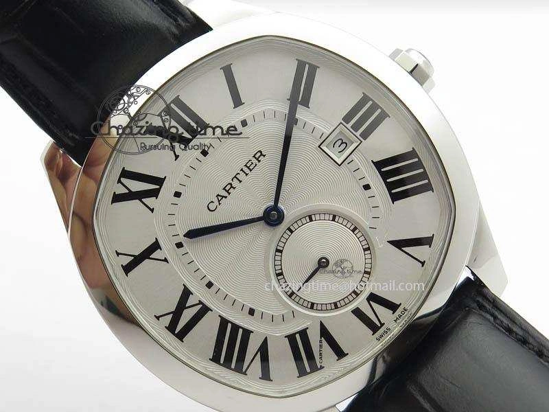 Drive de Cartier SS Best Edition White Textured Dial On Black Leather Strap A23J(1904-PS MC)