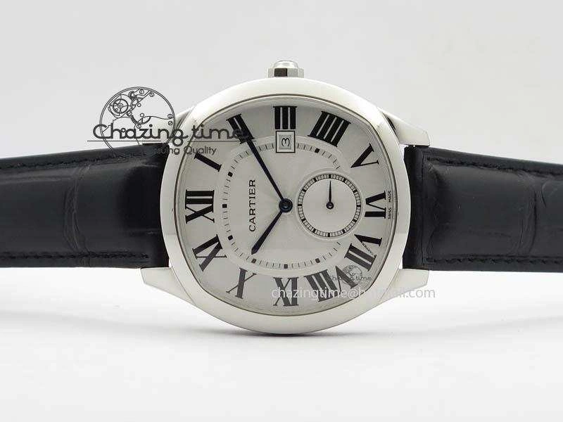 Drive de Cartier SS Best Edition White Textured Dial On Black Leather Strap A23J(1904-PS MC)