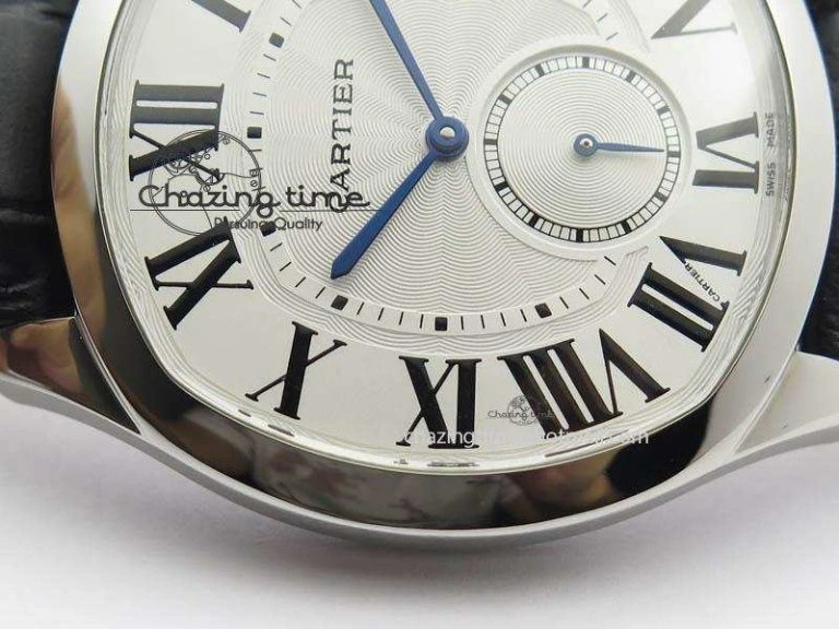 Drive de Cartier SS Best Edition White Textured Dial On Black Leather Strap A23J(1904-PS MC)