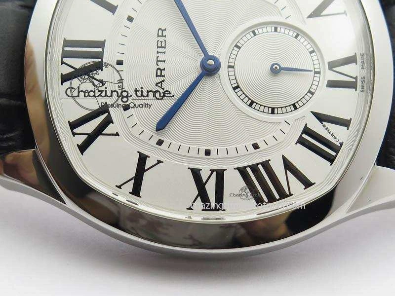 Drive de Cartier SS Best Edition White Textured Dial On Black Leather Strap A23J(1904-PS MC)