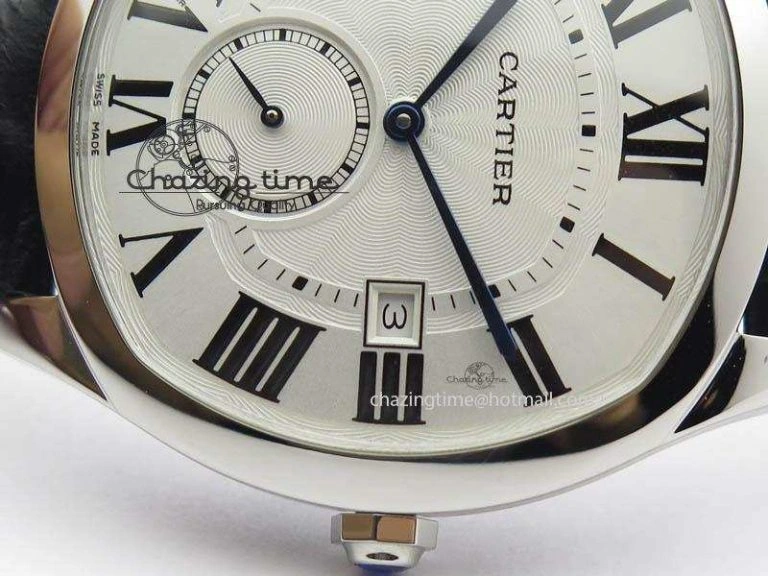 Drive de Cartier SS Best Edition White Textured Dial On Black Leather Strap A23J(1904-PS MC)