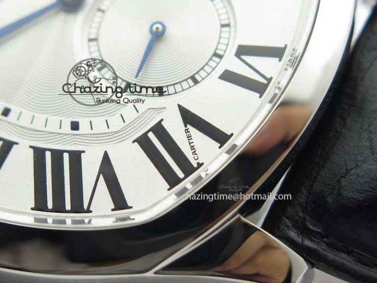 Drive de Cartier SS Best Edition White Textured Dial On Black Leather Strap A23J(1904-PS MC)