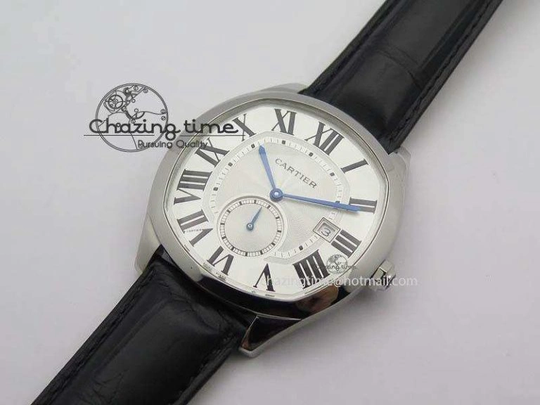 Drive de Cartier SS Best Edition White Textured Dial On Black Leather Strap A23J(1904-PS MC)