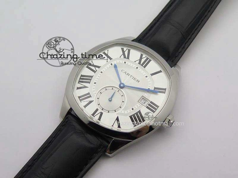 Drive de Cartier SS Best Edition White Textured Dial On Black Leather Strap A23J(1904-PS MC)