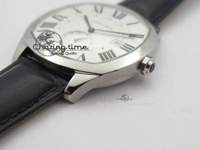 Drive de Cartier SS Best Edition White Textured Dial On Black Leather Strap A23J(1904-PS MC)