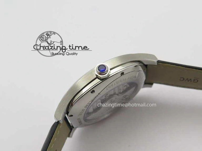 Drive de Cartier SS Best Edition White Textured Dial On Black Leather Strap A23J(1904-PS MC)