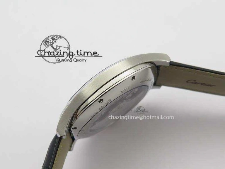 Drive de Cartier SS Best Edition White Textured Dial On Black Leather Strap A23J(1904-PS MC)