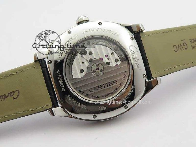 Drive de Cartier SS Best Edition White Textured Dial On Black Leather Strap A23J(1904-PS MC)