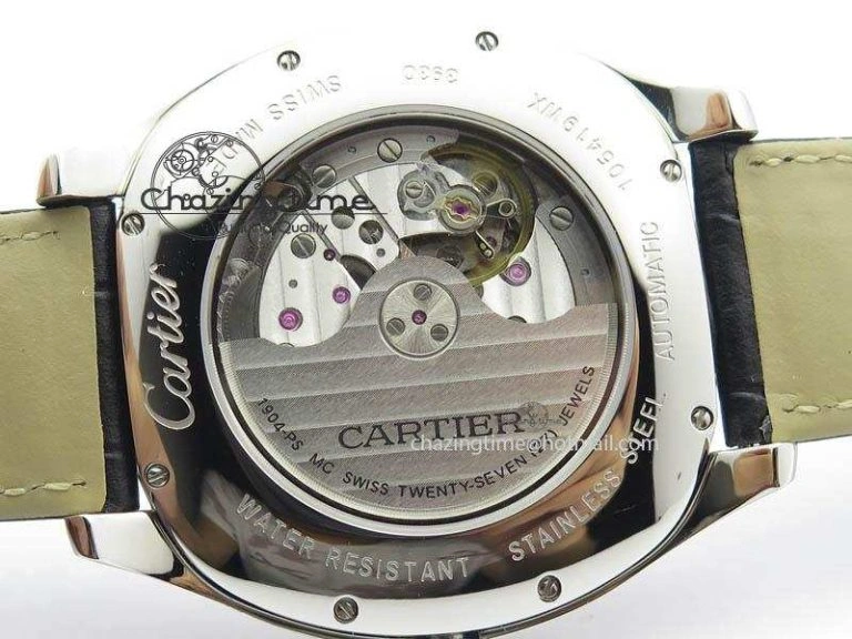 Drive de Cartier SS Best Edition White Textured Dial On Black Leather Strap A23J(1904-PS MC)