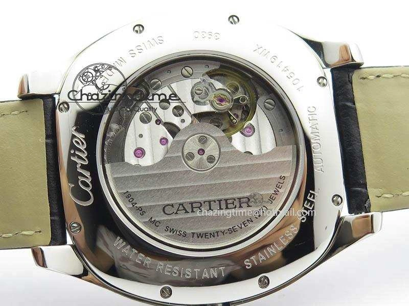 Drive de Cartier SS Best Edition White Textured Dial On Black Leather Strap A23J(1904-PS MC)