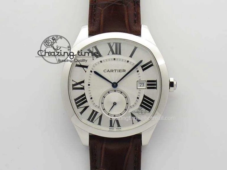 Drive de Cartier SS Best Edition White Textured Dial On Brown Leather Strap A23J(1904-PS MC)