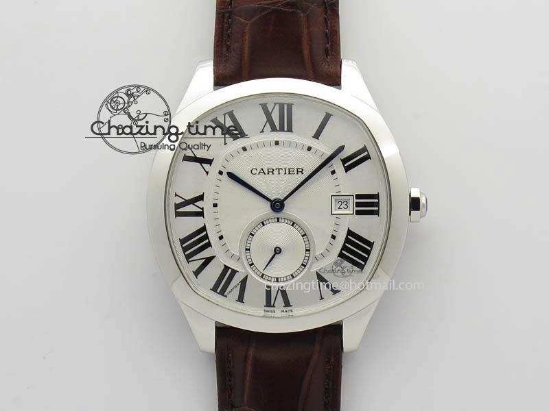 Drive de Cartier SS Best Edition White Textured Dial On Brown Leather Strap A23J(1904-PS MC)
