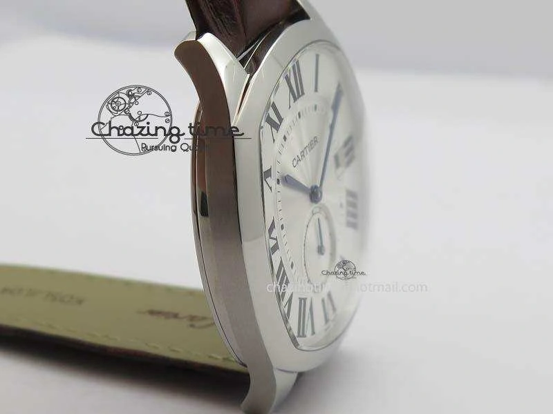 Drive de Cartier SS Best Edition White Textured Dial On Brown Leather Strap A23J(1904-PS MC)