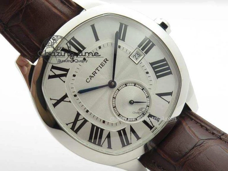 Drive de Cartier SS Best Edition White Textured Dial On Brown Leather Strap A23J(1904-PS MC)