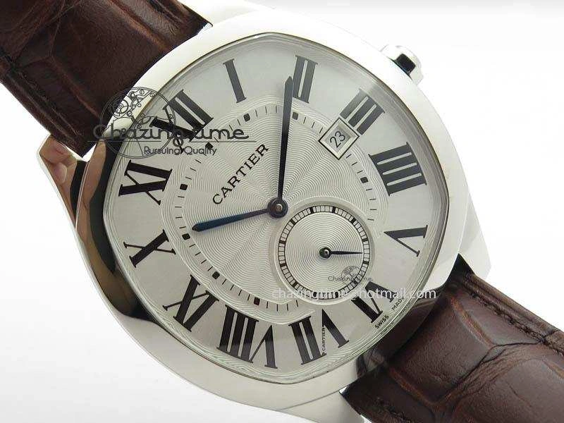 Drive de Cartier SS Best Edition White Textured Dial On Brown Leather Strap A23J(1904-PS MC)