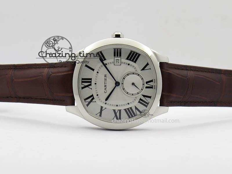 Drive de Cartier SS Best Edition White Textured Dial On Brown Leather Strap A23J(1904-PS MC)