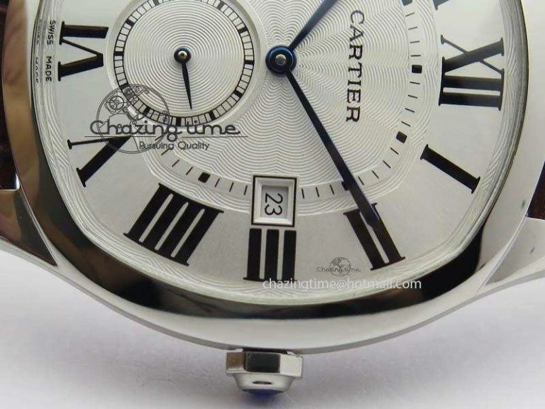 Drive de Cartier SS Best Edition White Textured Dial On Brown Leather Strap A23J(1904-PS MC)