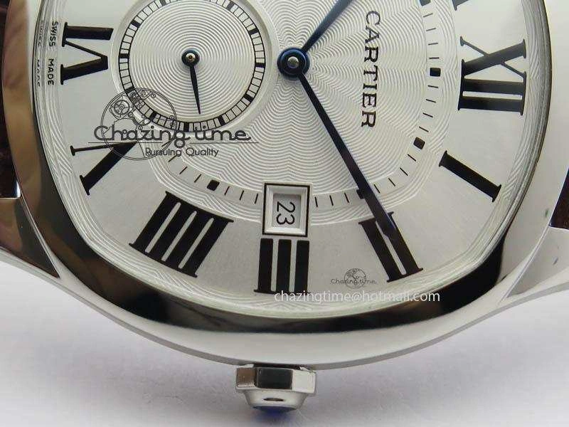 Drive de Cartier SS Best Edition White Textured Dial On Brown Leather Strap A23J(1904-PS MC)