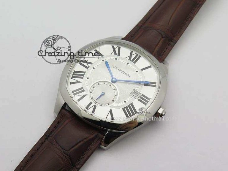 Drive de Cartier SS Best Edition White Textured Dial On Brown Leather Strap A23J(1904-PS MC)