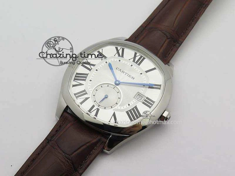Drive de Cartier SS Best Edition White Textured Dial On Brown Leather Strap A23J(1904-PS MC)