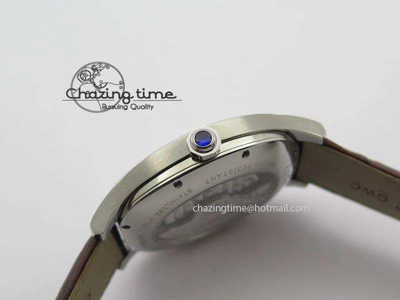 Drive de Cartier SS Best Edition White Textured Dial On Brown Leather Strap A23J(1904-PS MC)