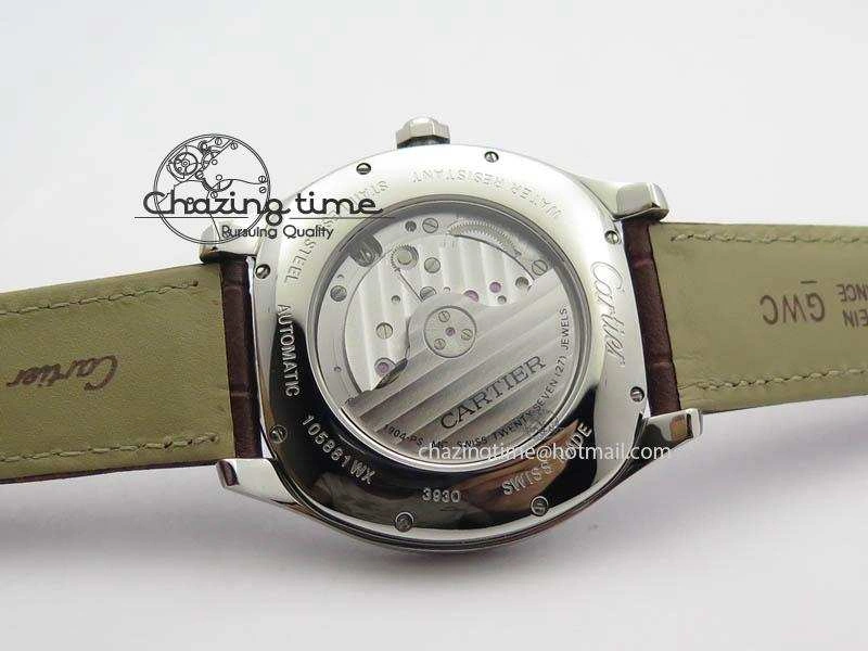 Drive de Cartier SS Best Edition White Textured Dial On Brown Leather Strap A23J(1904-PS MC)