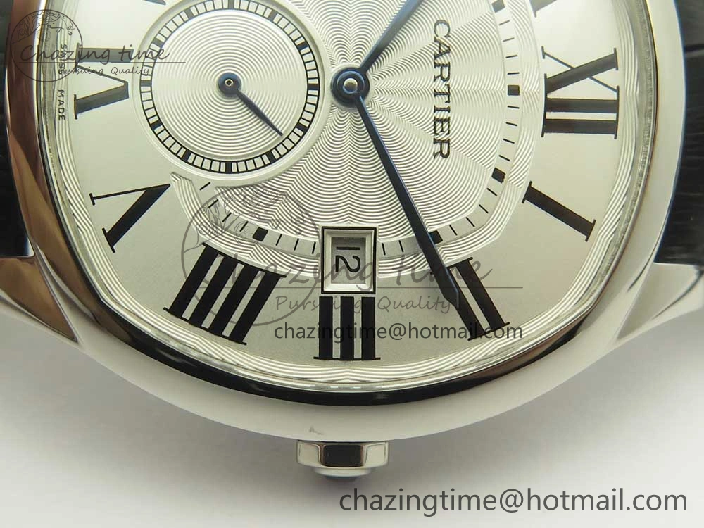 Drive de Cartier SS GSF 1:1 Best Edition White Textured Dial on Black Leather Strap A23J