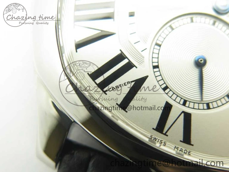 Drive de Cartier SS GSF 1:1 Best Edition White Textured Dial on Black Leather Strap A23J
