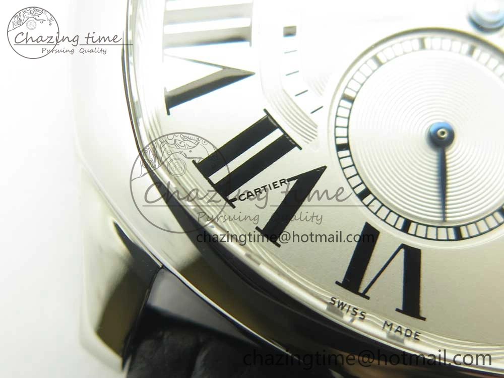 Drive de Cartier SS GSF 1:1 Best Edition White Textured Dial on Black Leather Strap A23J