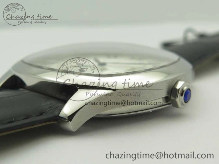 Drive de Cartier SS GSF 1:1 Best Edition White Textured Dial on Black Leather Strap A23J