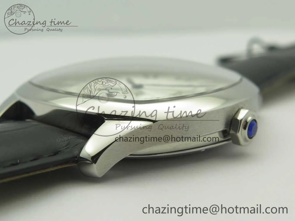 Drive de Cartier SS GSF 1:1 Best Edition White Textured Dial on Black Leather Strap A23J
