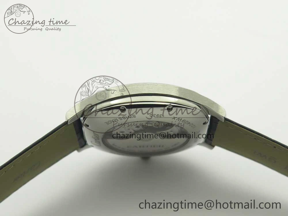 Drive de Cartier SS GSF 1:1 Best Edition White Textured Dial on Black Leather Strap A23J